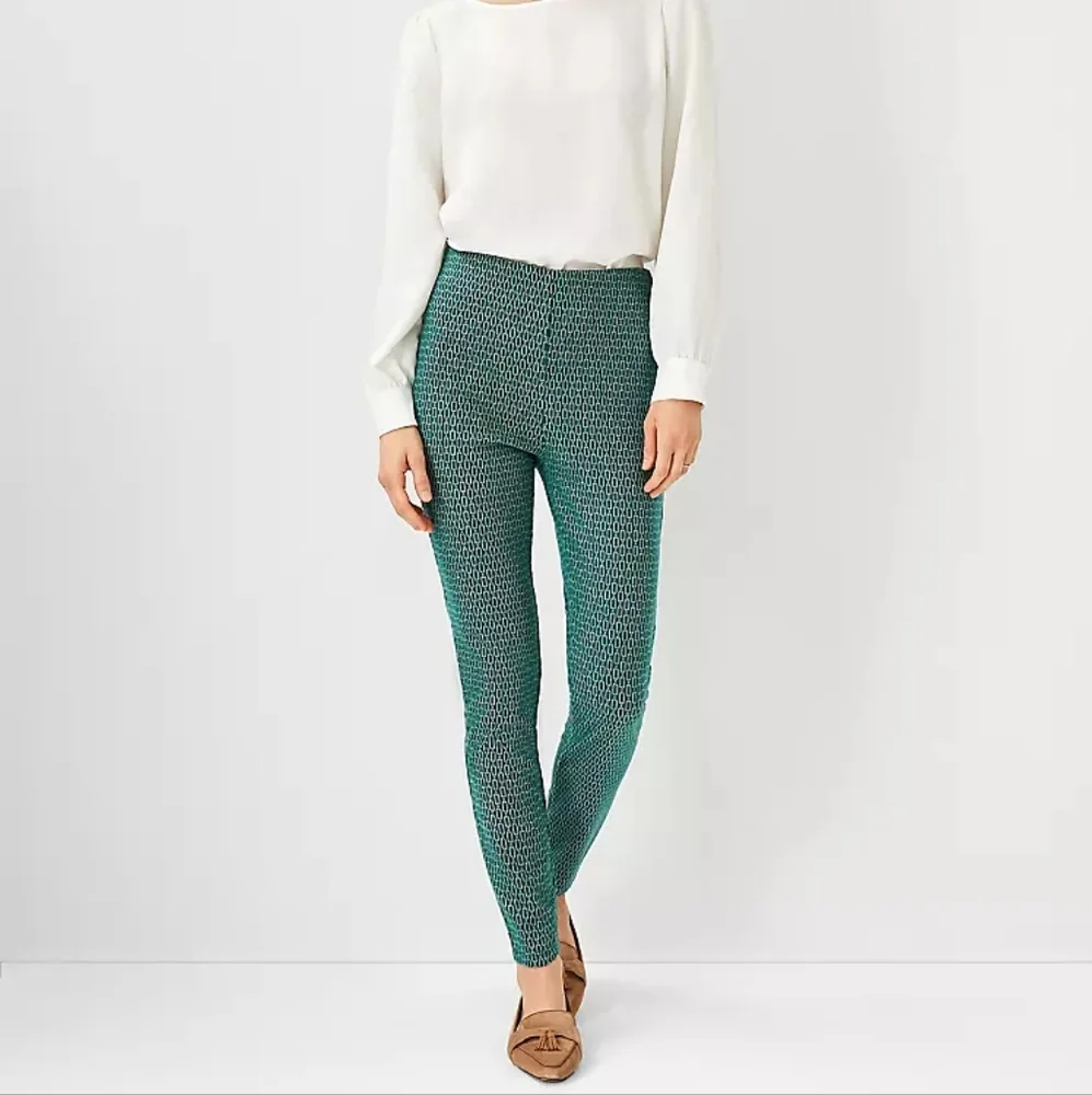 Ann Taylor The Chain Print Side Zip Legging equestrian sz XL green cream WP12_3
